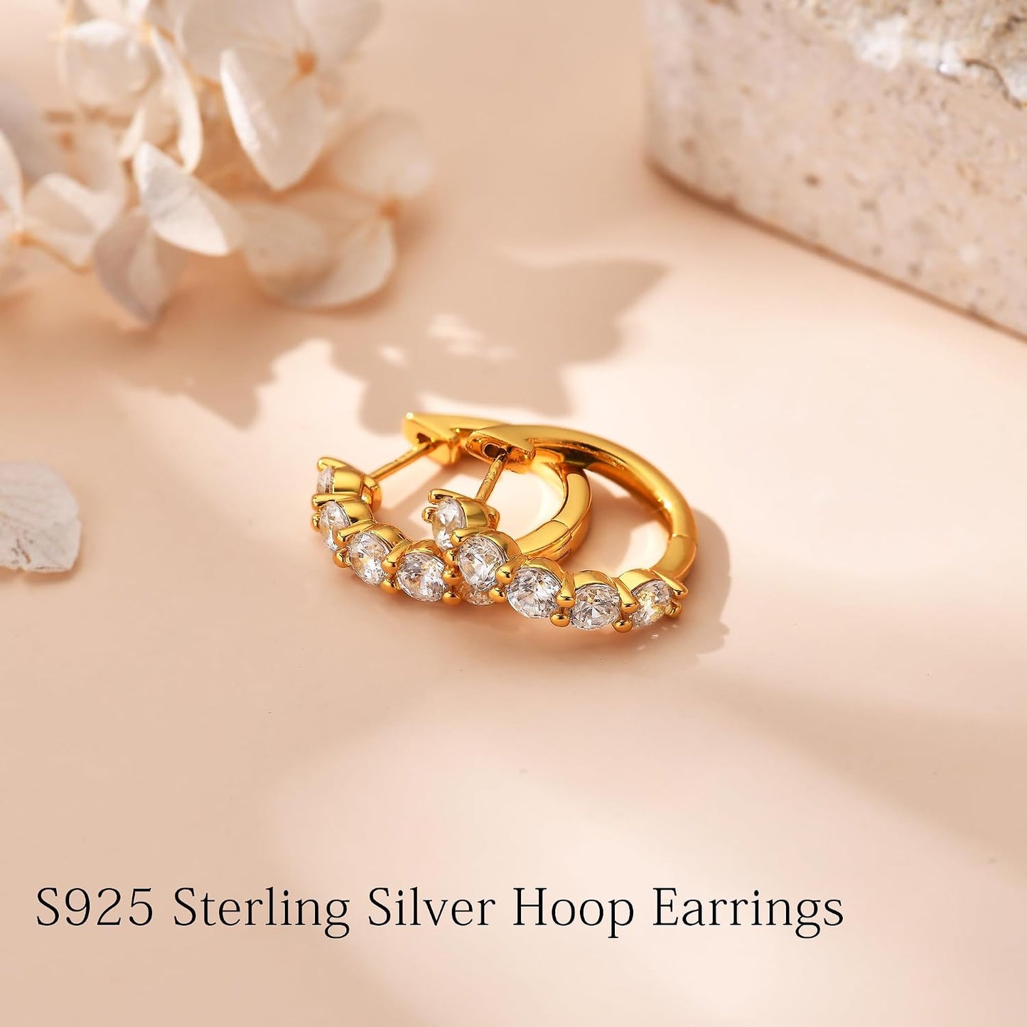 Aretes de aro de plata esterlina con circonita cúbica y aretes de o...