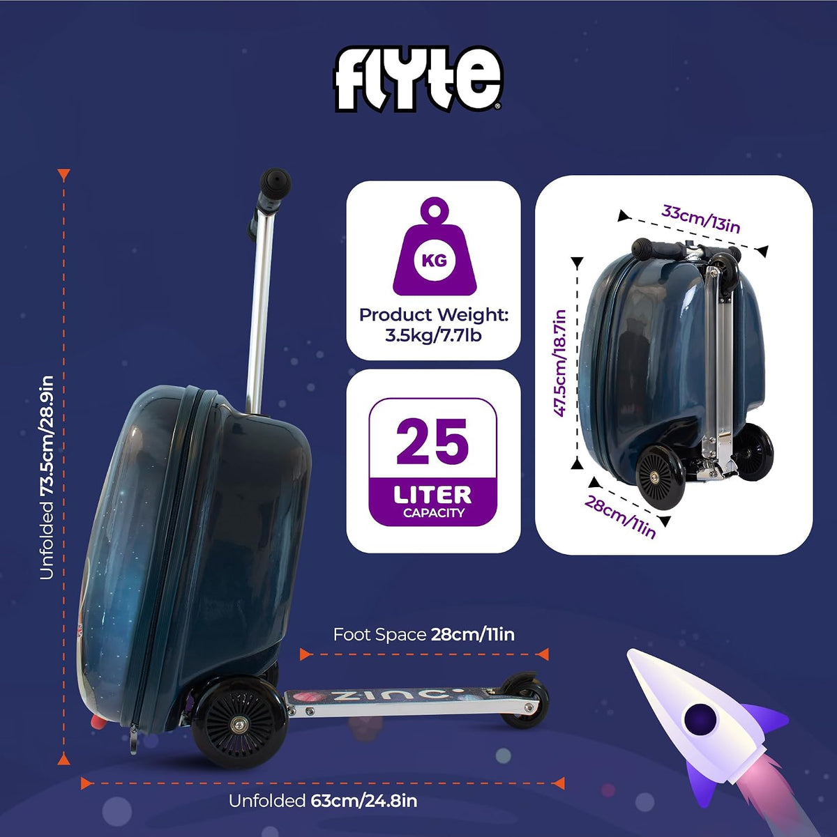 Flyte Maleta Scooter - 2 en 1, Maleta de Montar de 18 pulgadas para...