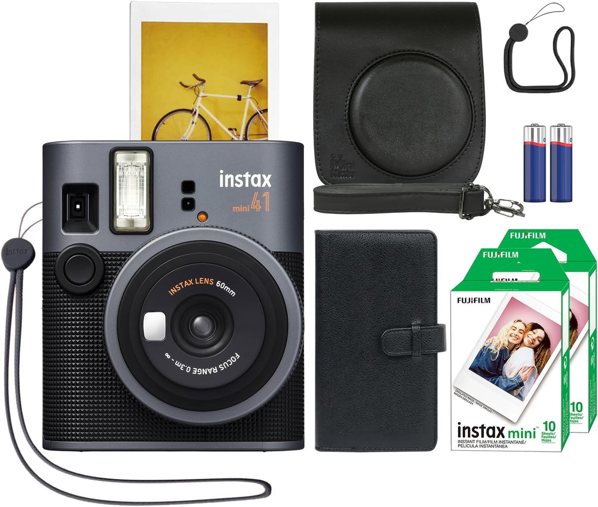 Fujifilm Cámara Instax Mini 41 de película instantánea negra + paqu...