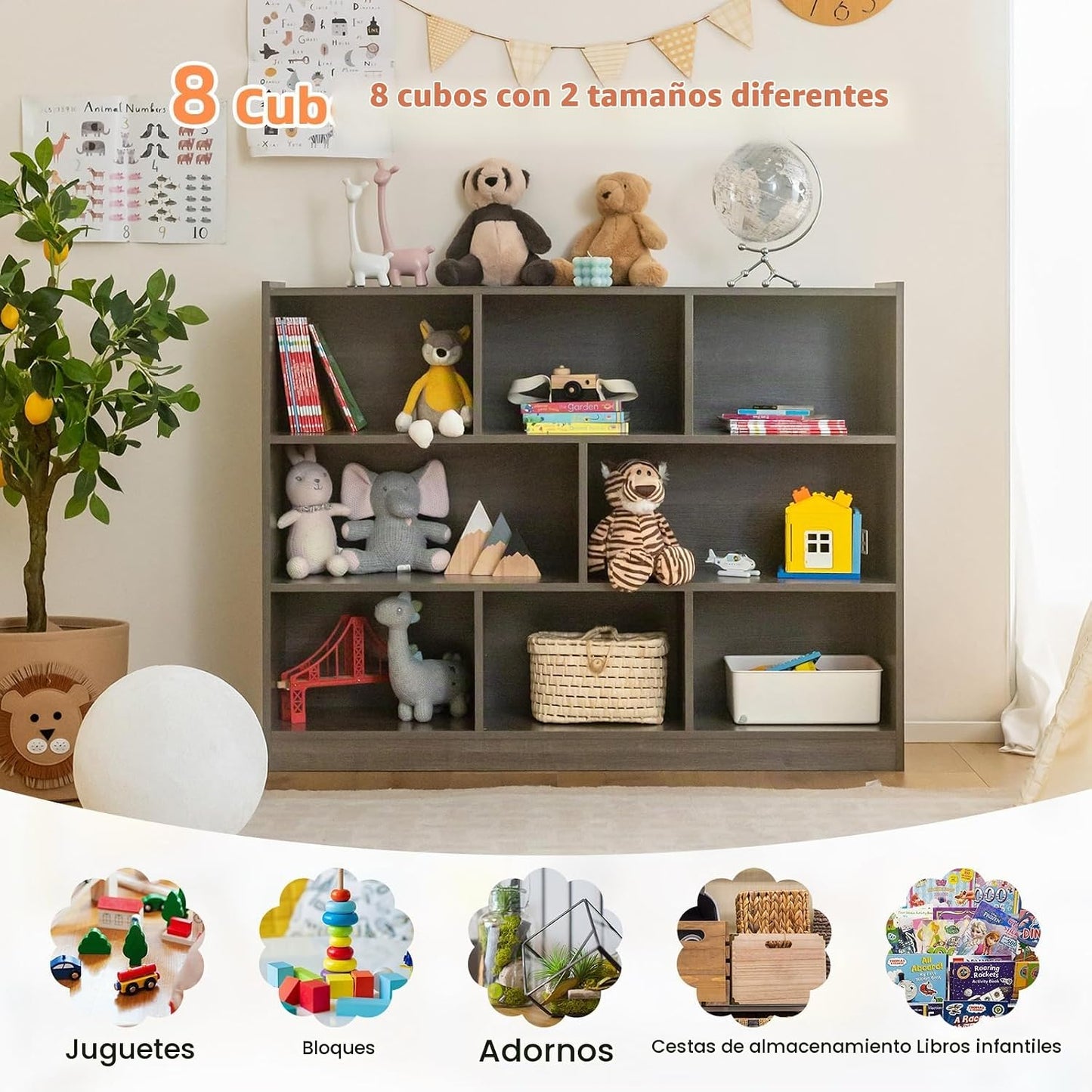 Costzon Estantería de 3 estantes para niños, organizador de almacen...