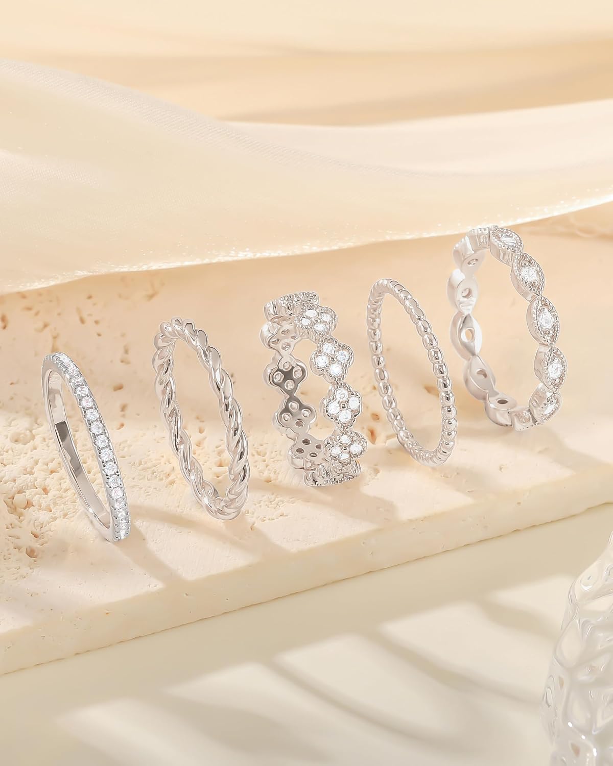 Anillos apilables de oro para mujer, no se deslustra, chapados en o...