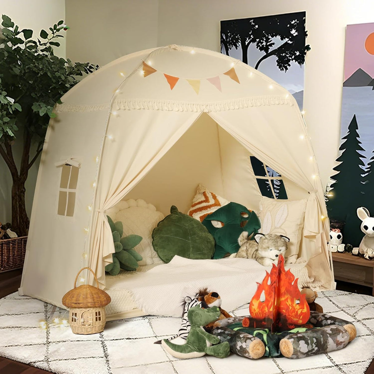 Sumbababy Carpa Tipi Grande para Niños: con Luces de Estrellas y Ba...
