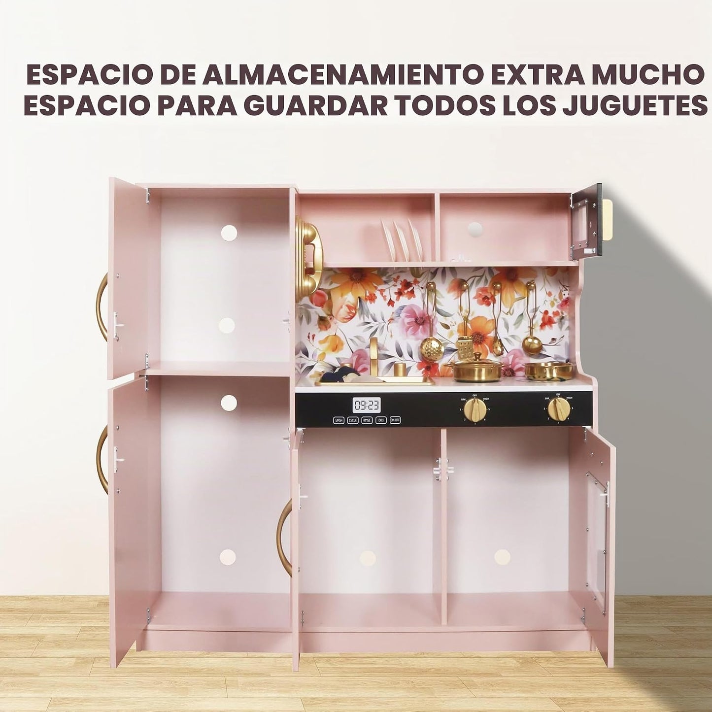 TOUCH US Juego de Cocina de Madera para Niños con Luz, Juego de Coc...