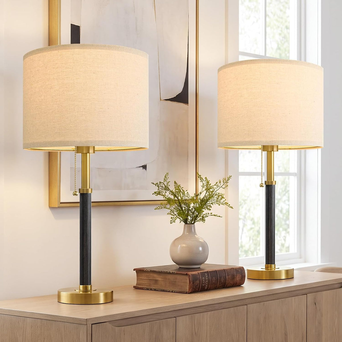 Lámparas de mesa de madera de 22 pulgadas, lámparas modernas de med...