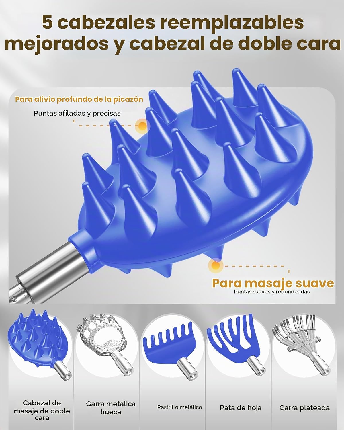 Rascador de espalda telescópico con 5 cabezas desmontables, regalos...