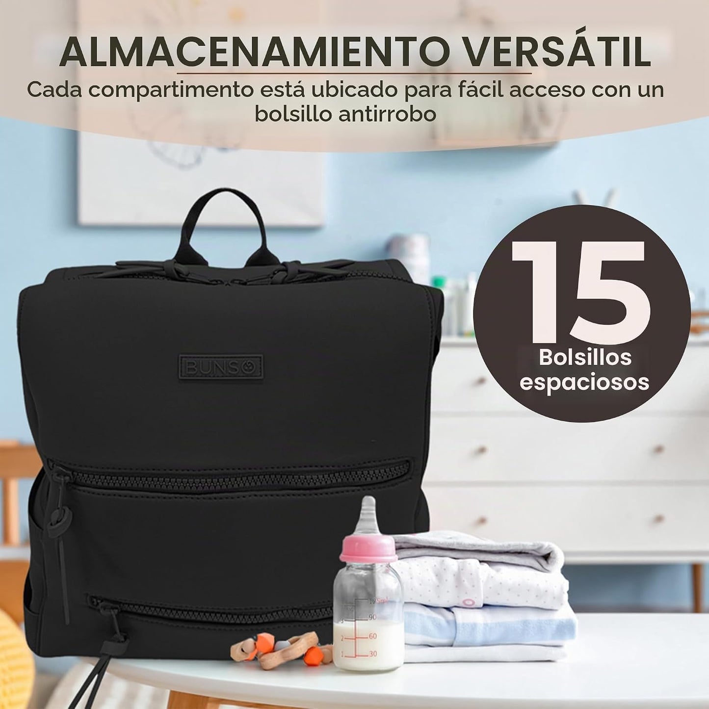 BUNSO Baby Bolsa de pañales de neopreno, mochila minimalista con bo...
