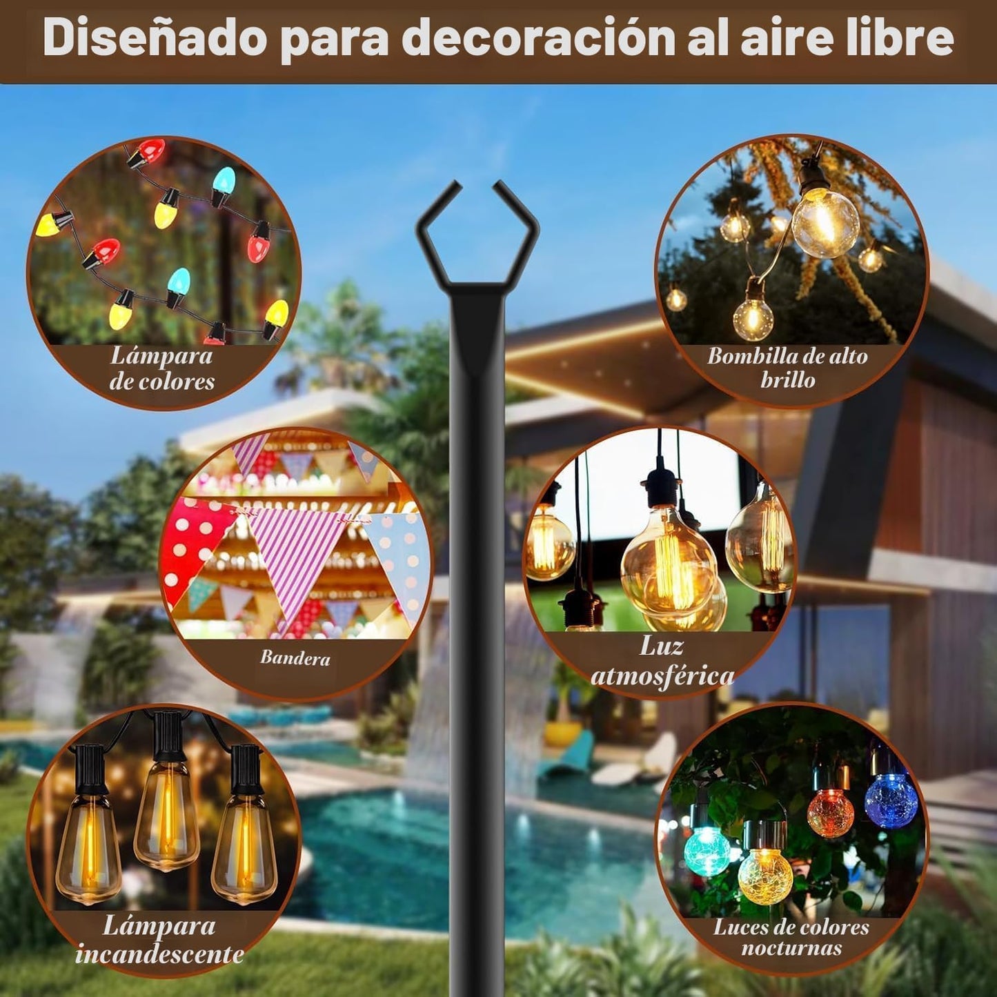 Paquete de 4 postes de luz de cadena de 10 pies, postes de luz para...