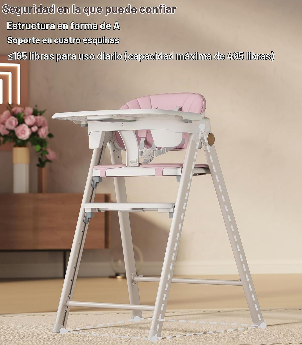 Silla alta plegable para bebé y torre de pie para niñas mayores de...