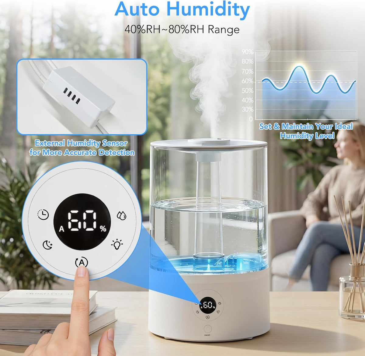 Electactic Humidificador de llenado superior de 4L para dormitorio,...