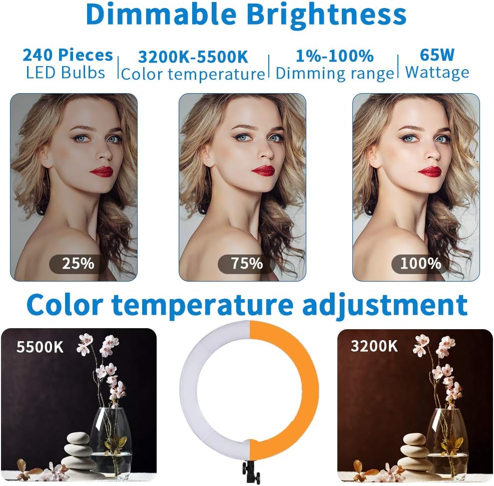 GSKAIWEN 18 pulgadas 65W LED Maquillaje Anillo Luz, Ceja Tatuaje Pe...