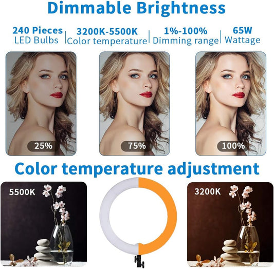 GSKAIWEN 18 pulgadas 65W LED Maquillaje Anillo Luz, Ceja Tatuaje Pe...