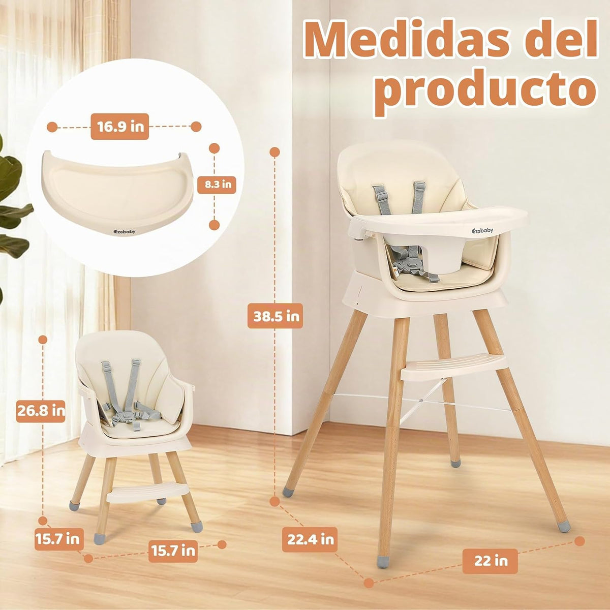 Ezebaby Silla alta portátil para bebé, sillas altas para bebés y ni...