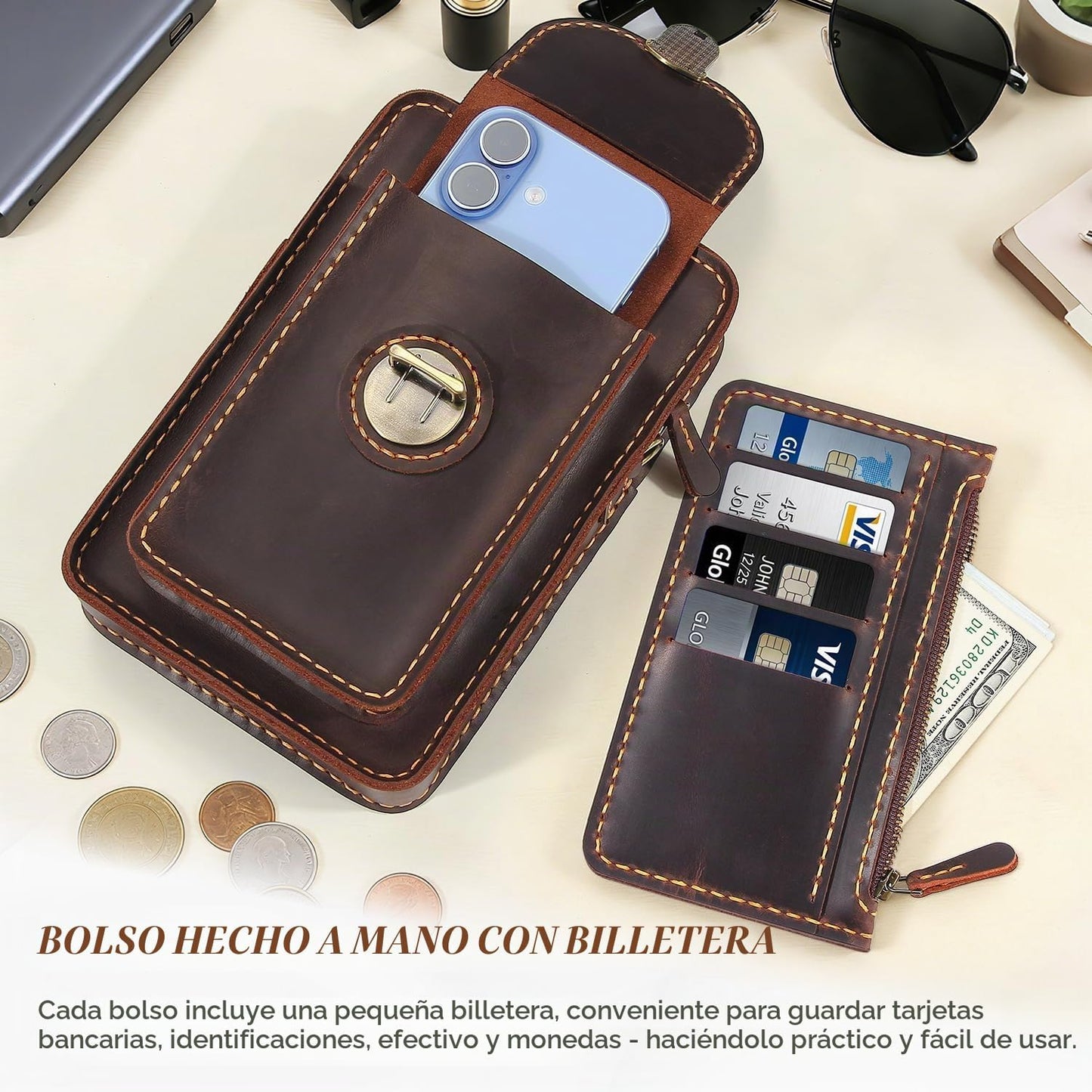 Fasjosma Funda de cuero hecha a mano con trabilla para cinturón, pe...