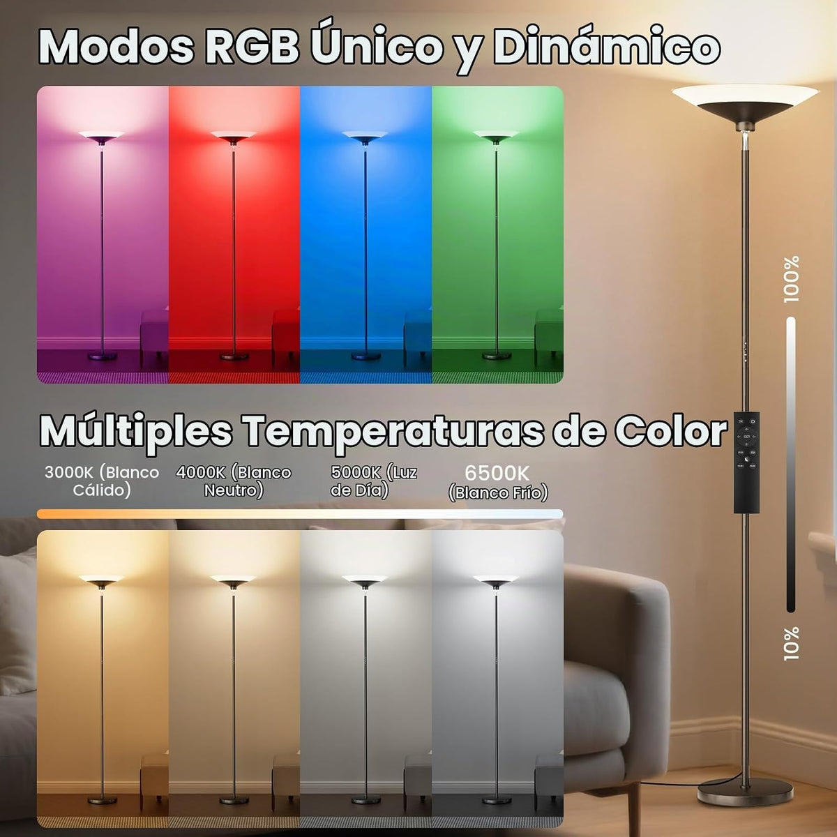 Lámpara de pie SIBRILLE RGB Torchiere - Lámpara de pie regulable LE...
