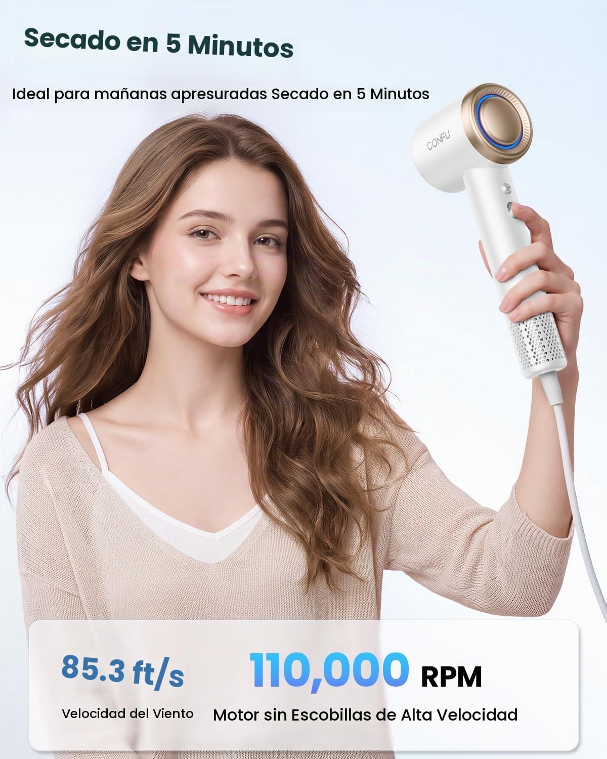 CONFU - Secador de pelo con difusor para cabello rizado, secador ió...