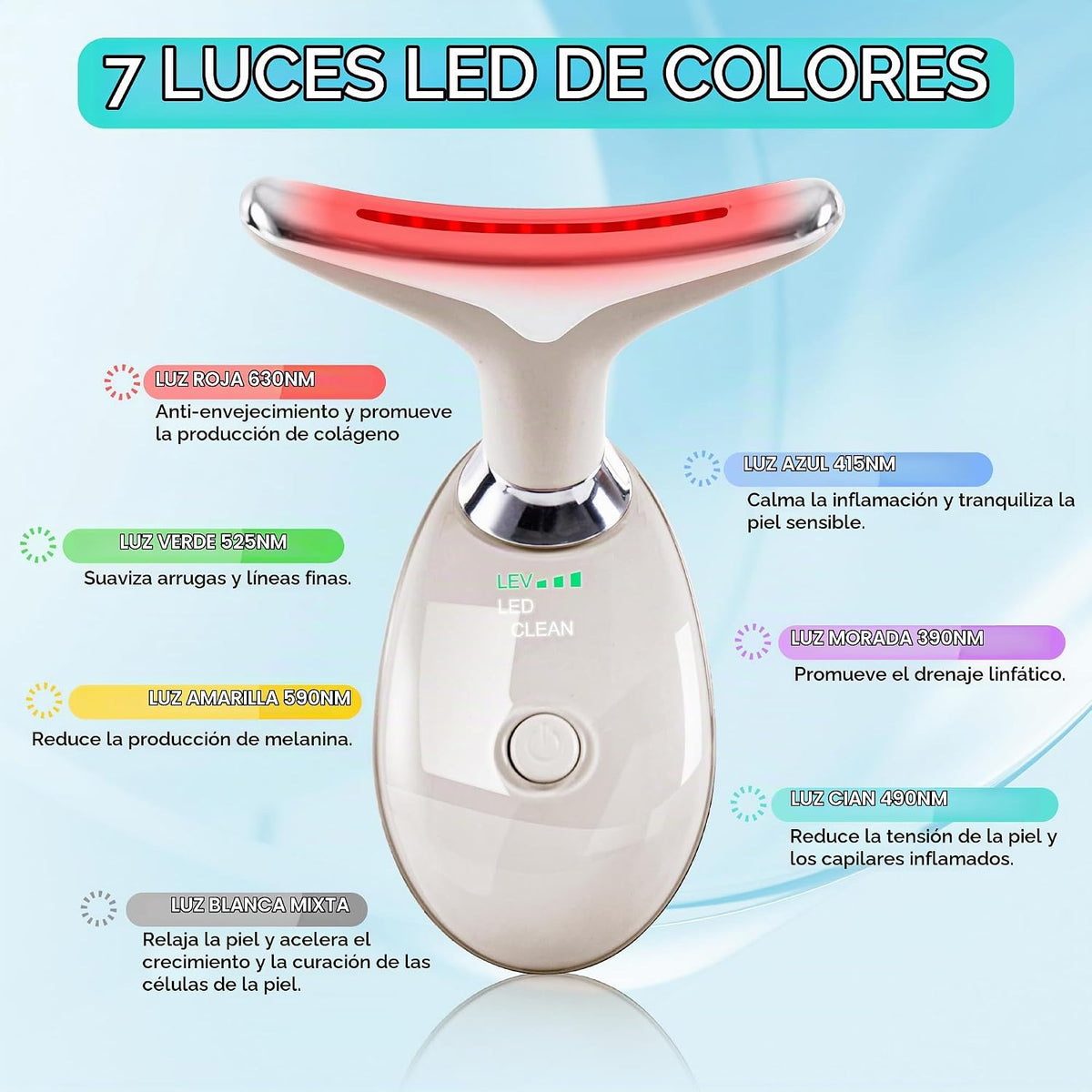 Masajeador facial con luz roja-terapia para cara y cuello, varita d...