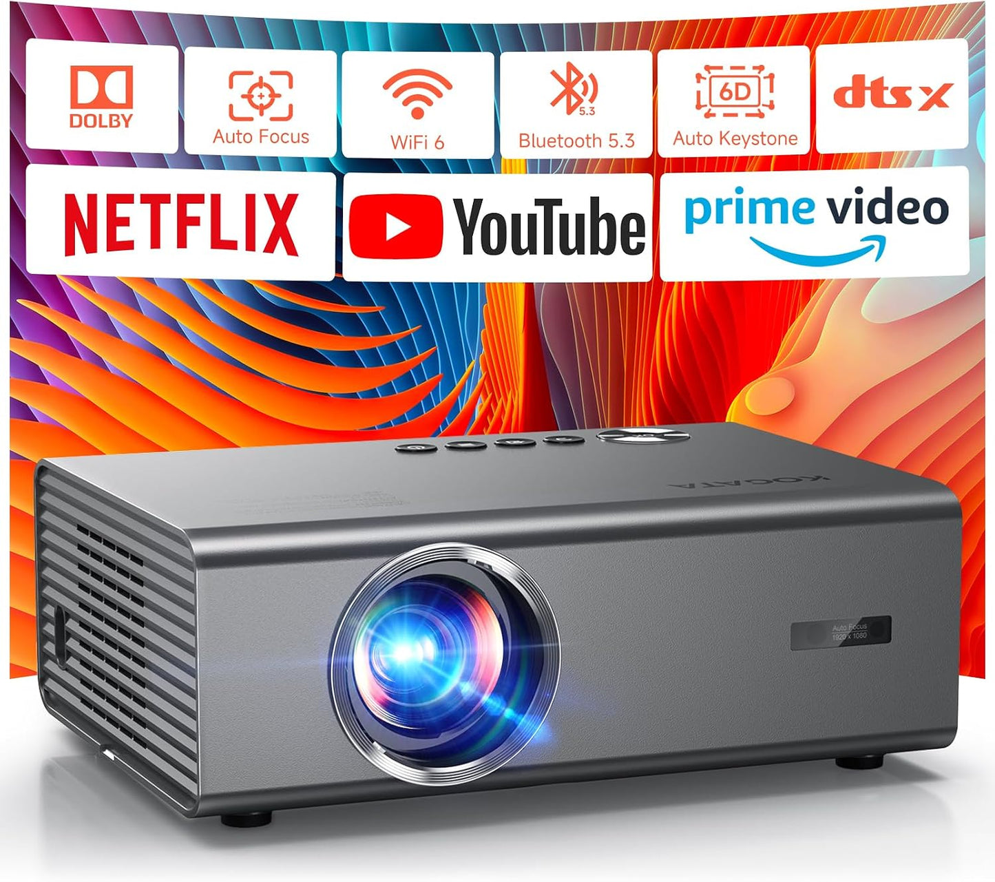 Proyector 4K con WiFi y Bluetooth, enfoque automático AI y 6D Keyst...