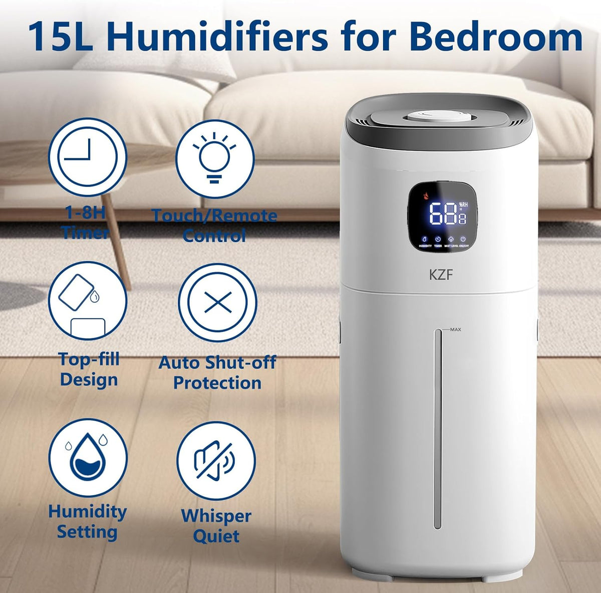 KZF Humidificadores para dormitorio, humidificador de habitación gr...