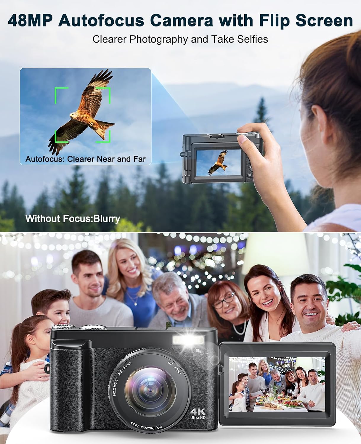 Cámara digital 4K para fotografía y video, cámara de videoblogs de...