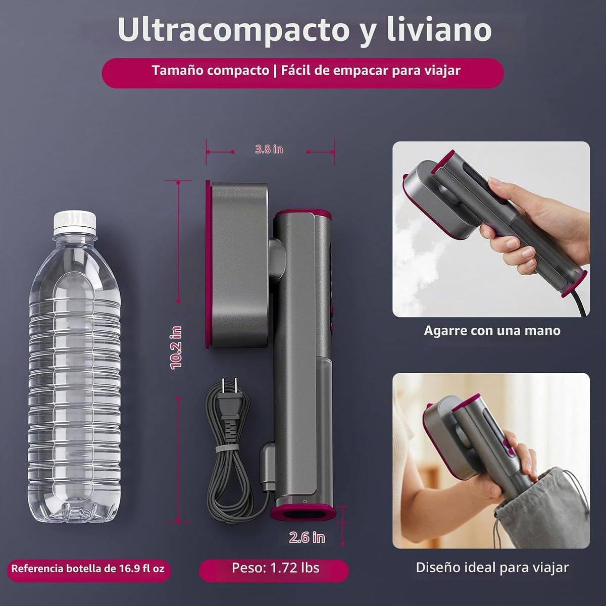 Vaporizador de viaje para ropa, vaporizador portátil de doble volta...