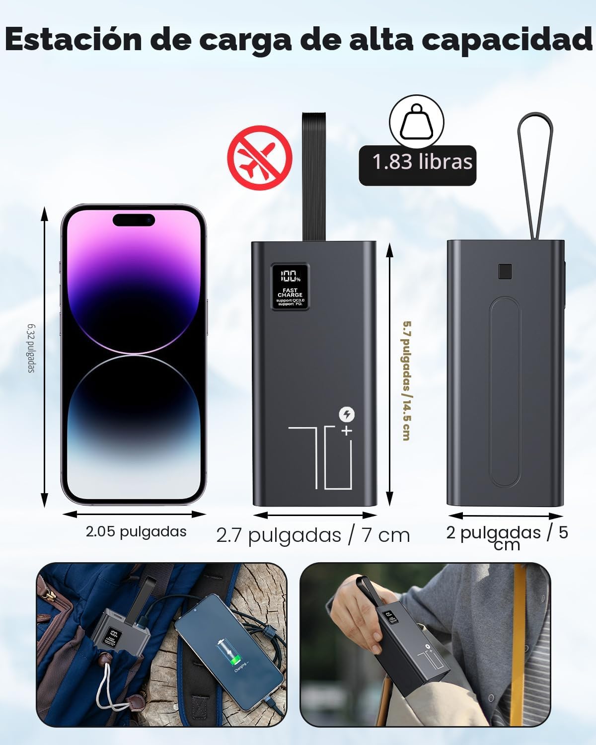 Cargador portátil 70000mAh Power Bank Carga rápida, Batería externa...