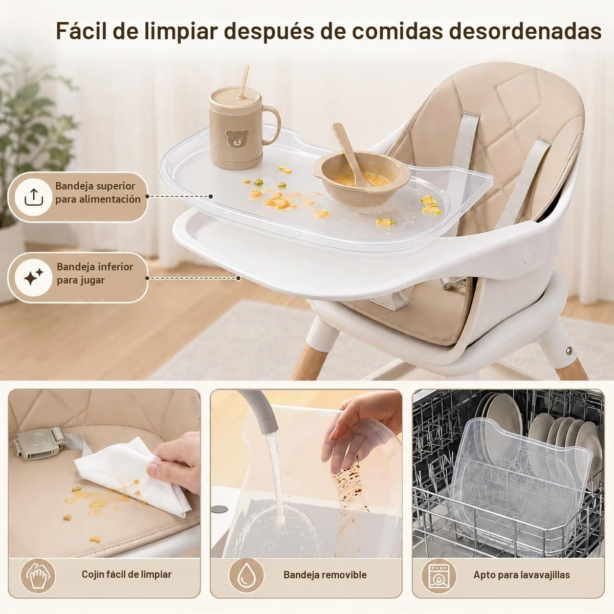 DDIOYIUR Silla alta convertible 6 en 1 para bebé, patas de madera d...