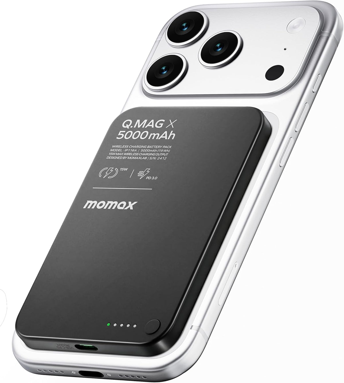 MOMAX Banco inalámbrico magnético del poder, 10000mAh delgado 0,5&#...