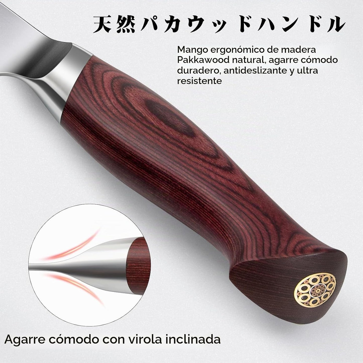 SANMEIHO Cuchillo Nakiri de 7 pulgadas, cuchillo japonés 10Cr15MoV...