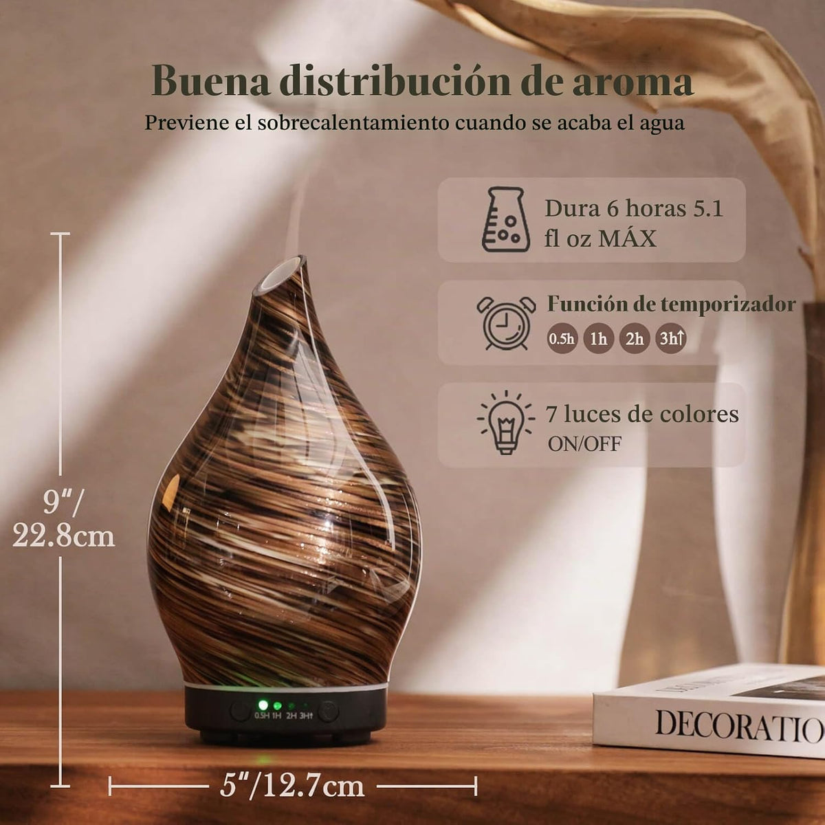 Porseme Difusor de Aceite Esencial de 150ml, Vidrio, Cambia de Colo...