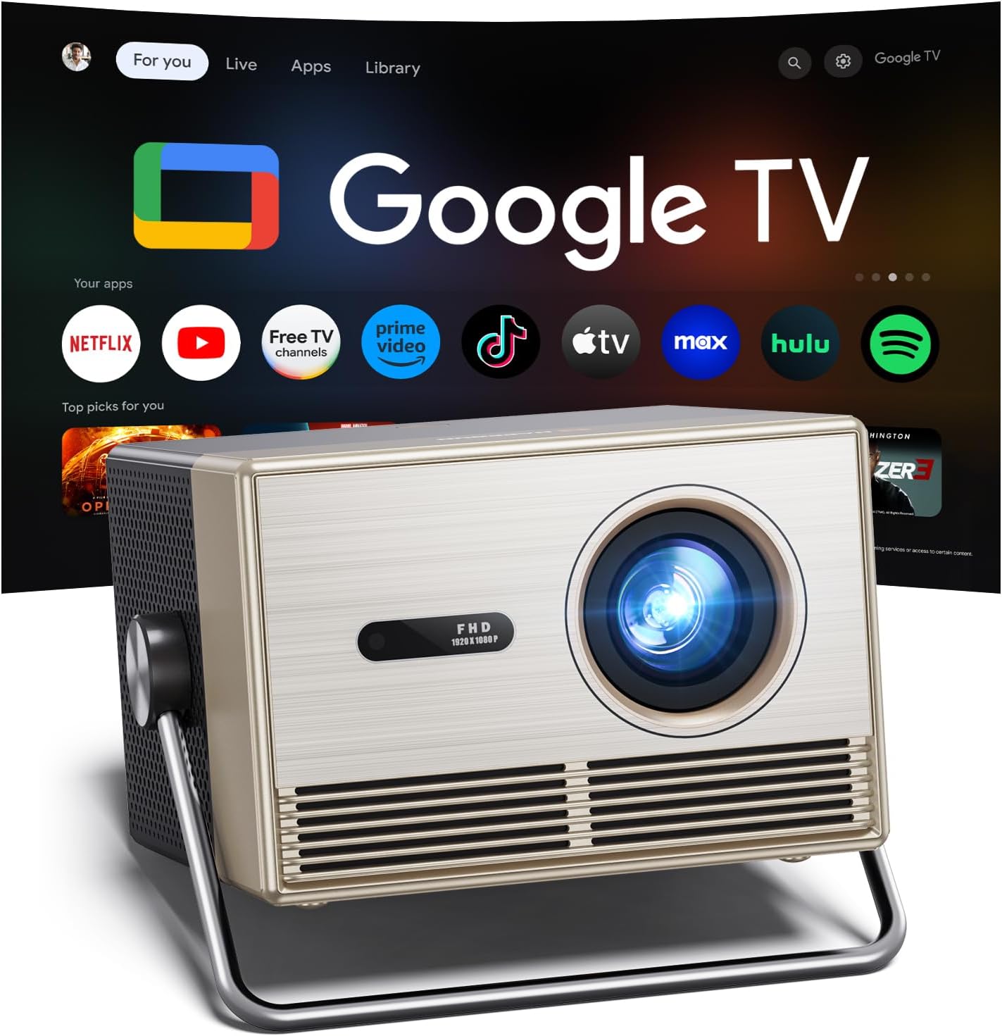 Proyector para exteriores con licencia oficial de Google TV 3000 AN...