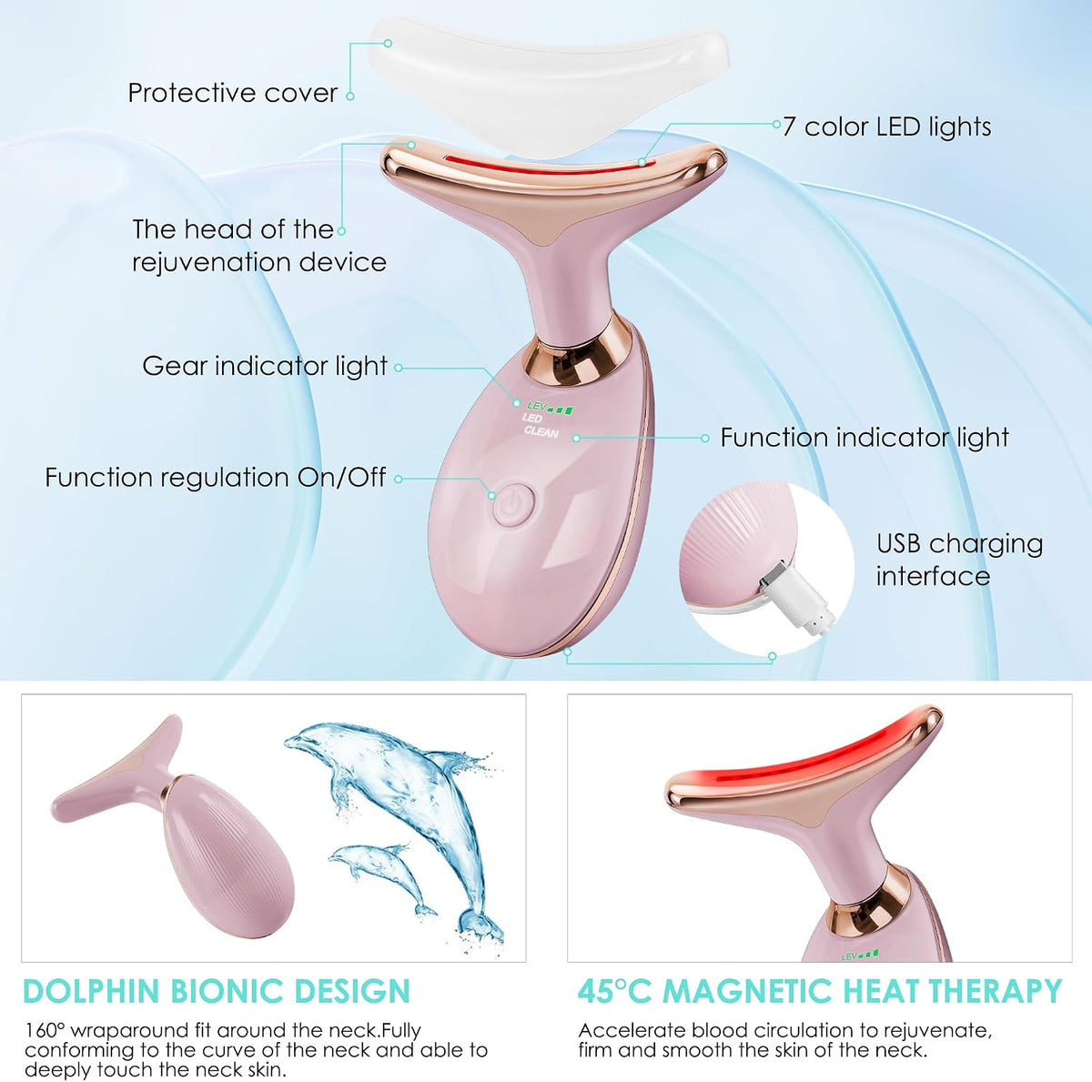 Doset - Masajeador con terapia de luz roja para rostro y cuello, va...