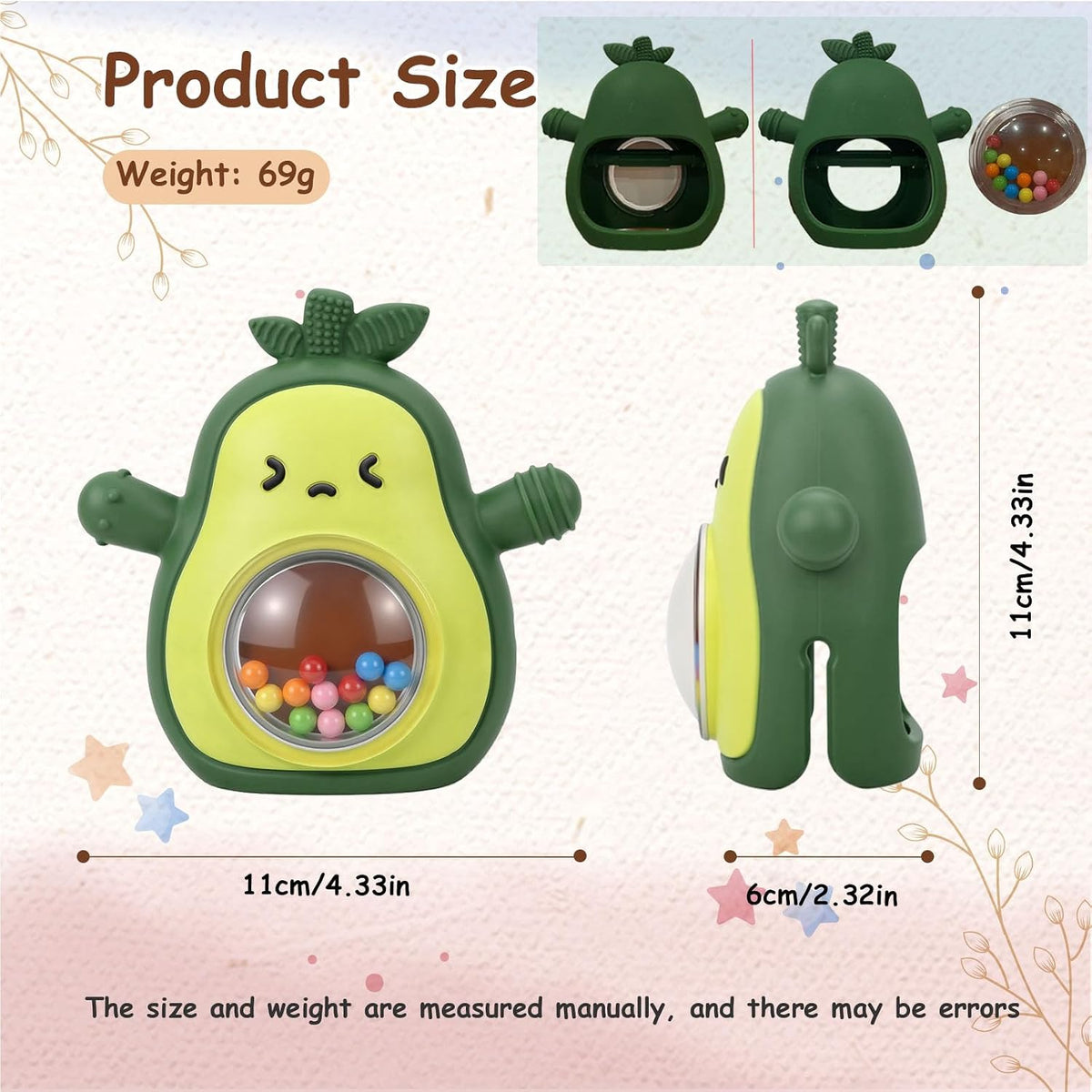 Sonajero del bebé Juguetes de dentición de silicona Aguacate Mitten...