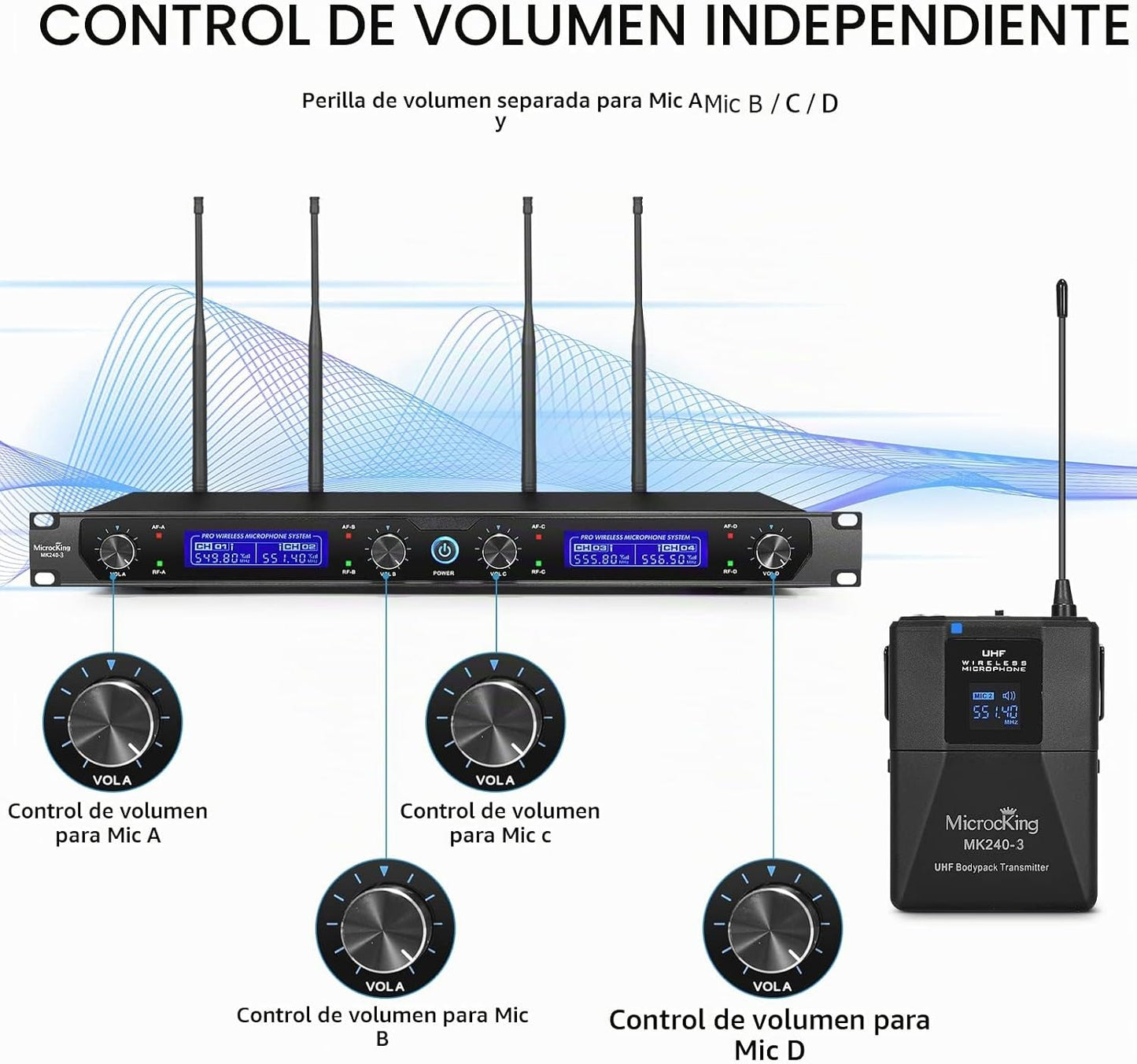 MicrocKing Sistema de micrófono inalámbrico UHF con solapa\/auricul...