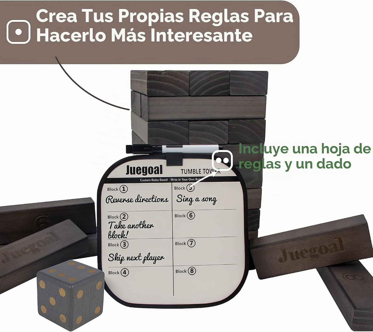 Juegoal Juego de bloques gigantes de torre de caída de 54 piezas, j...