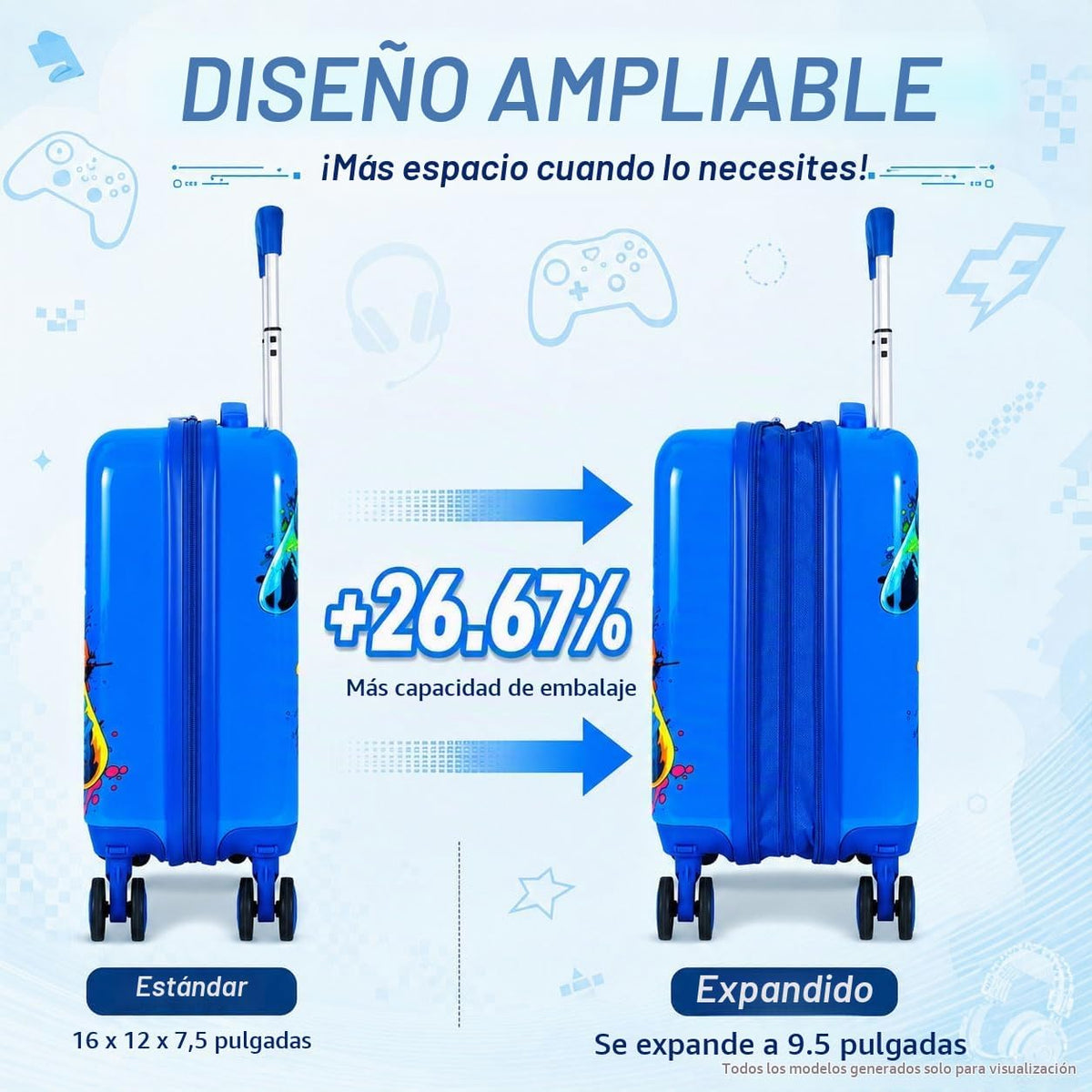 Juego de equipaje de mano ligero para niños, 2 piezas con ruedas, m...