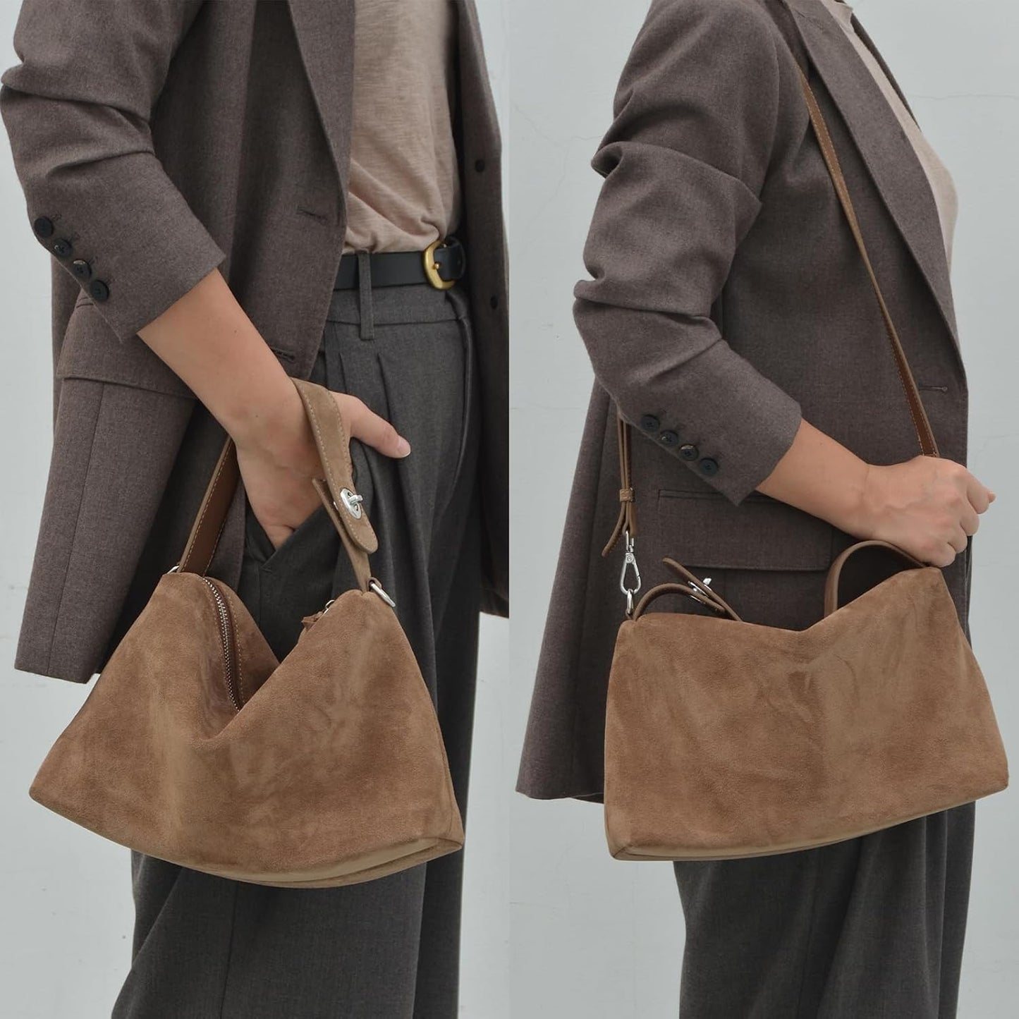 DONNAIN Bolsos cruzados de piel de ante premium para mujer y bolso...