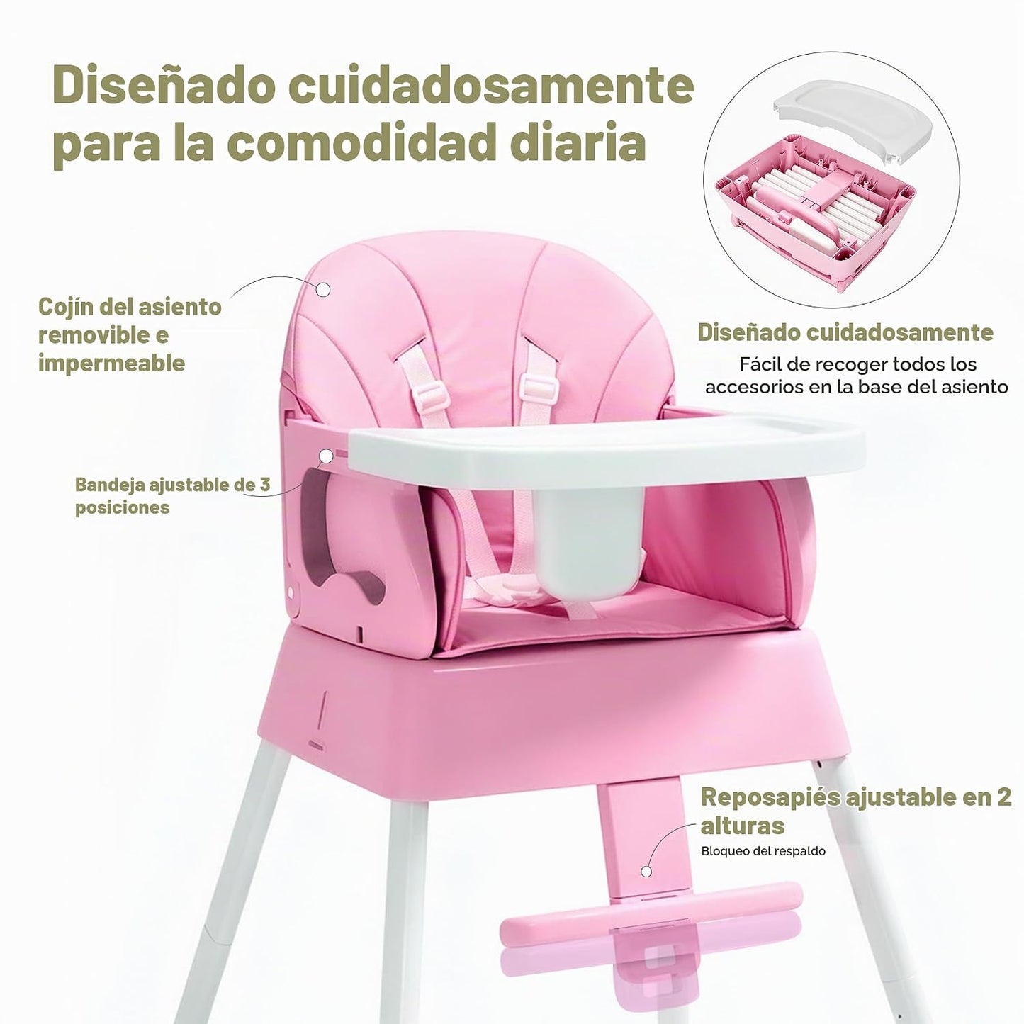 Silla alta plegable 5 en 1, silla alta convertible para bebés y niñ...