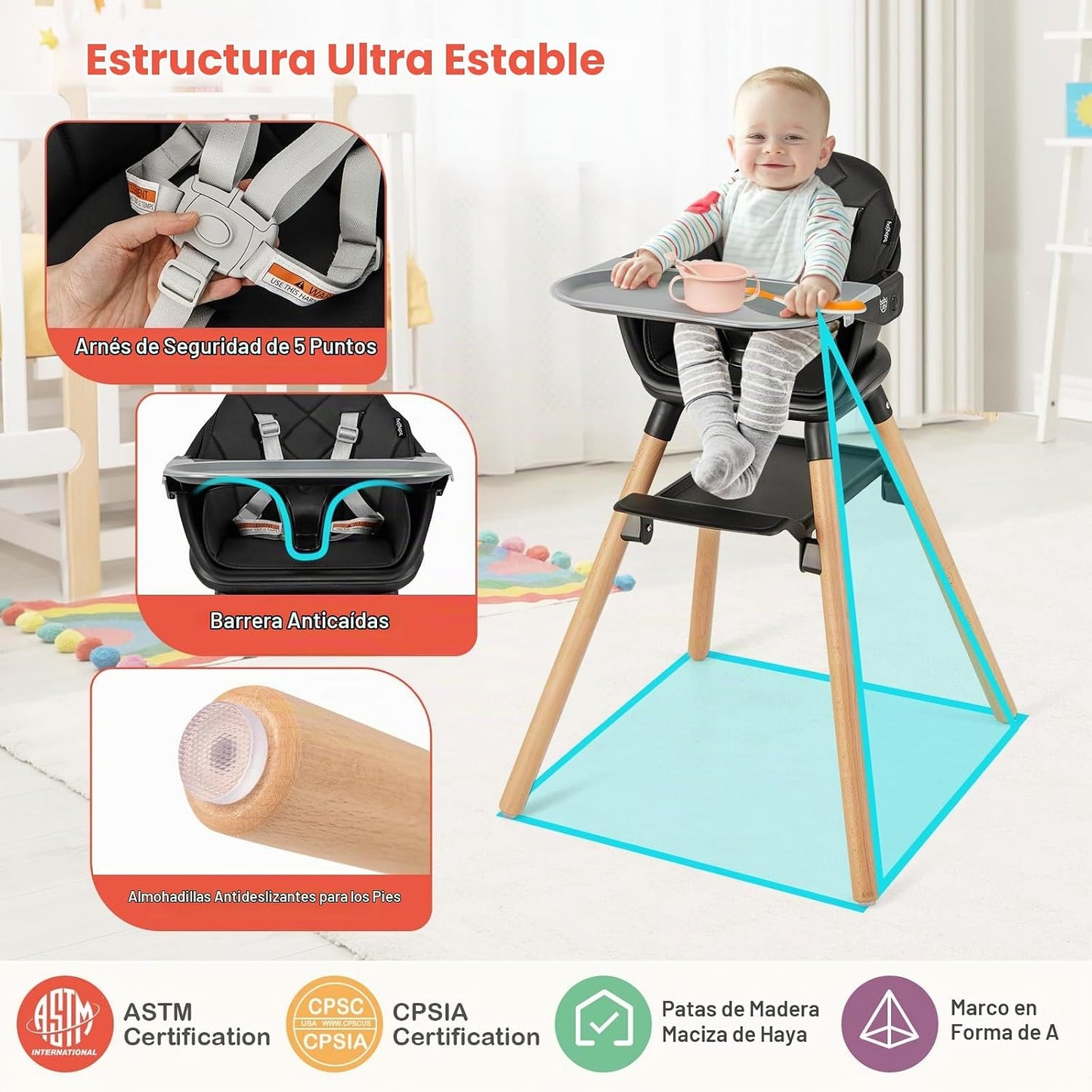 HONEY JOY Silla alta para bebé, silla alta convertible 6 en 1 de ma...