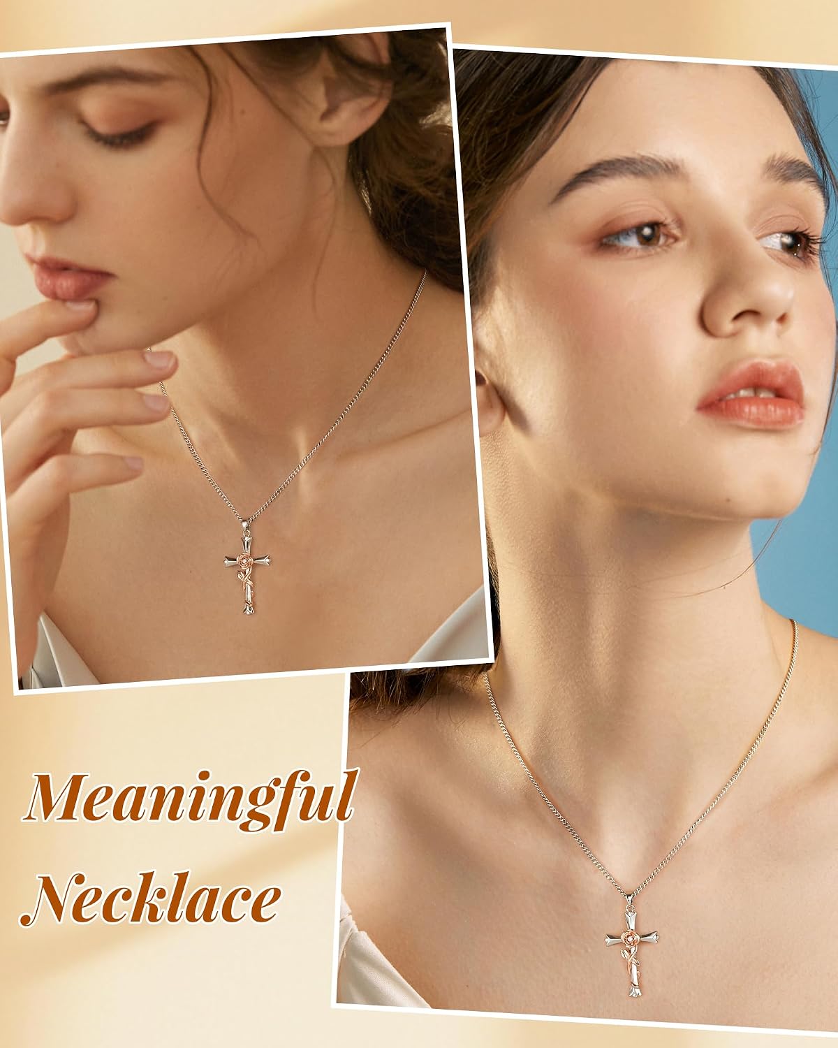 Collar de cruz ACECHA para mujer | Collar colgante de fe de plata c...