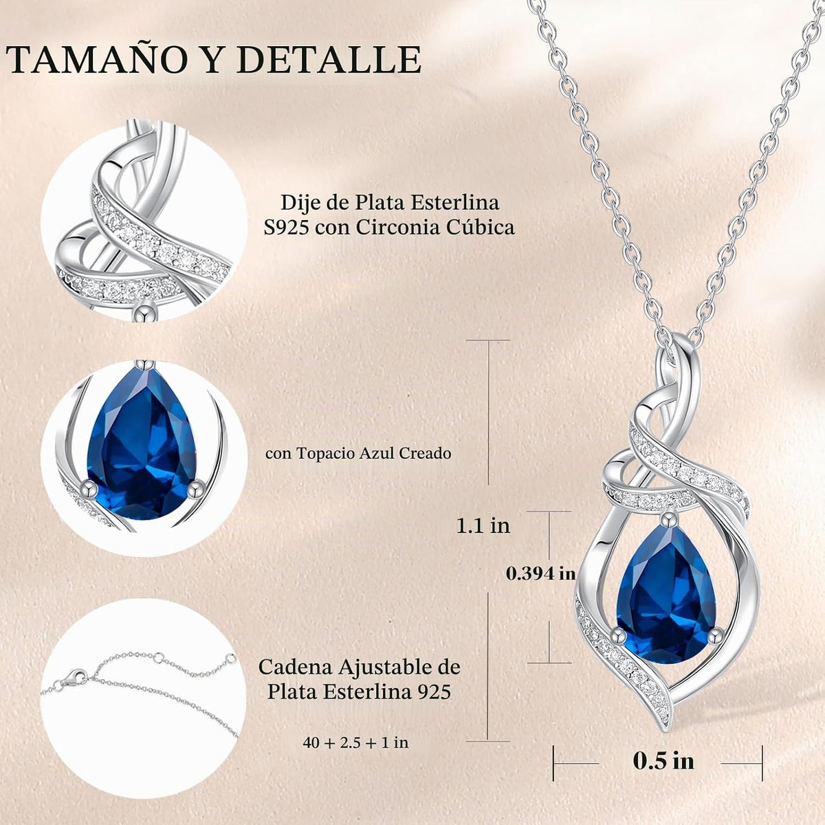 FANCIME Collar con piedra natal para mujer con colgante de lágrima...