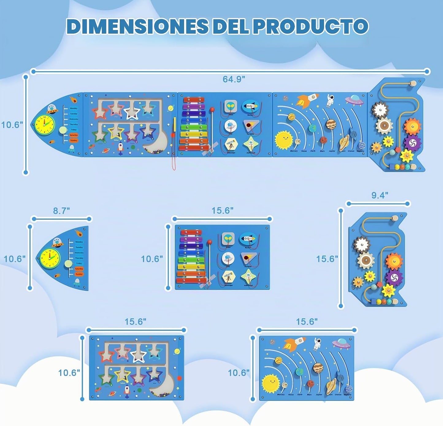 nigwet Paneles de Actividad de Pared con Cohete - Panel Sensorial d...