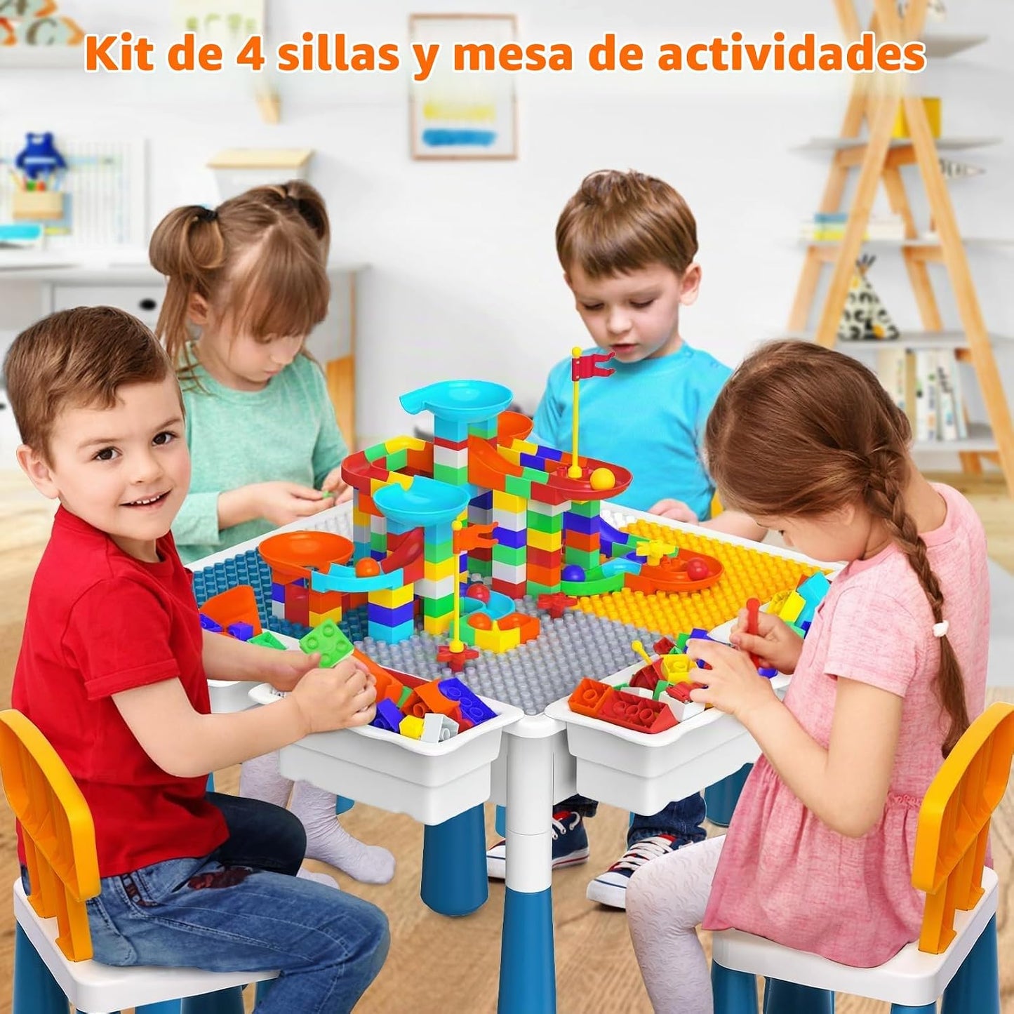 Juego de mesa de actividades 7 en 1 y 4 sillas STEM para niños de 3...