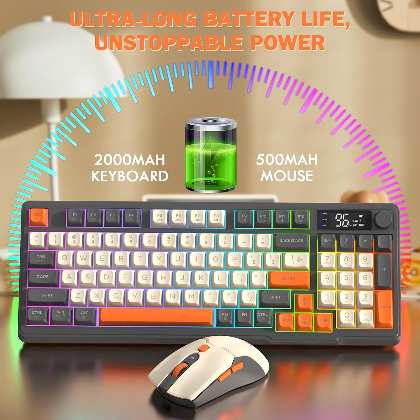 ZIYOU LANG T96 - Combo de teclado y mouse inalámbricos para juegos,...