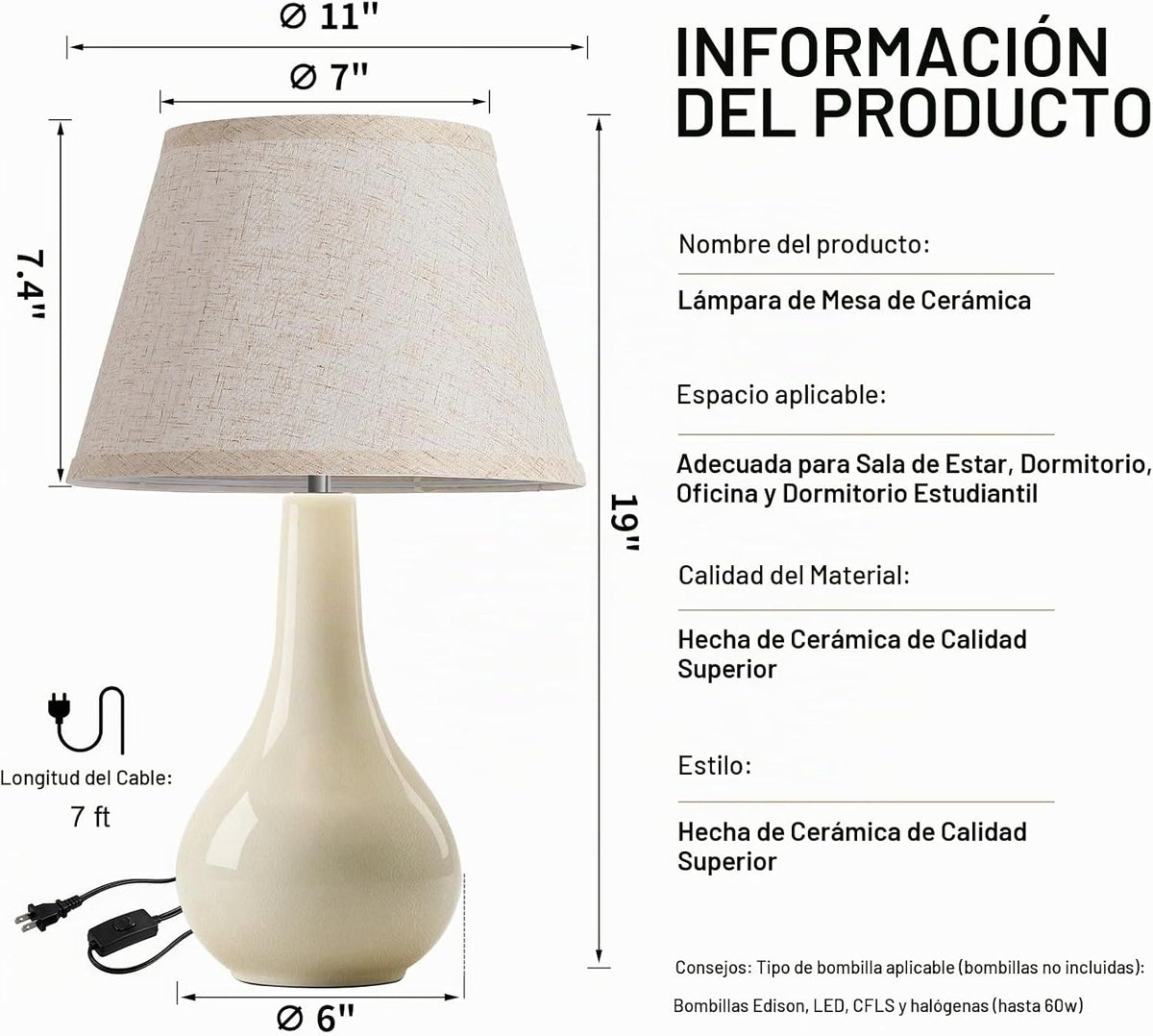 LETRY Juego de 2 lámparas de mesa modernas de cerámica de 19 pulgad...