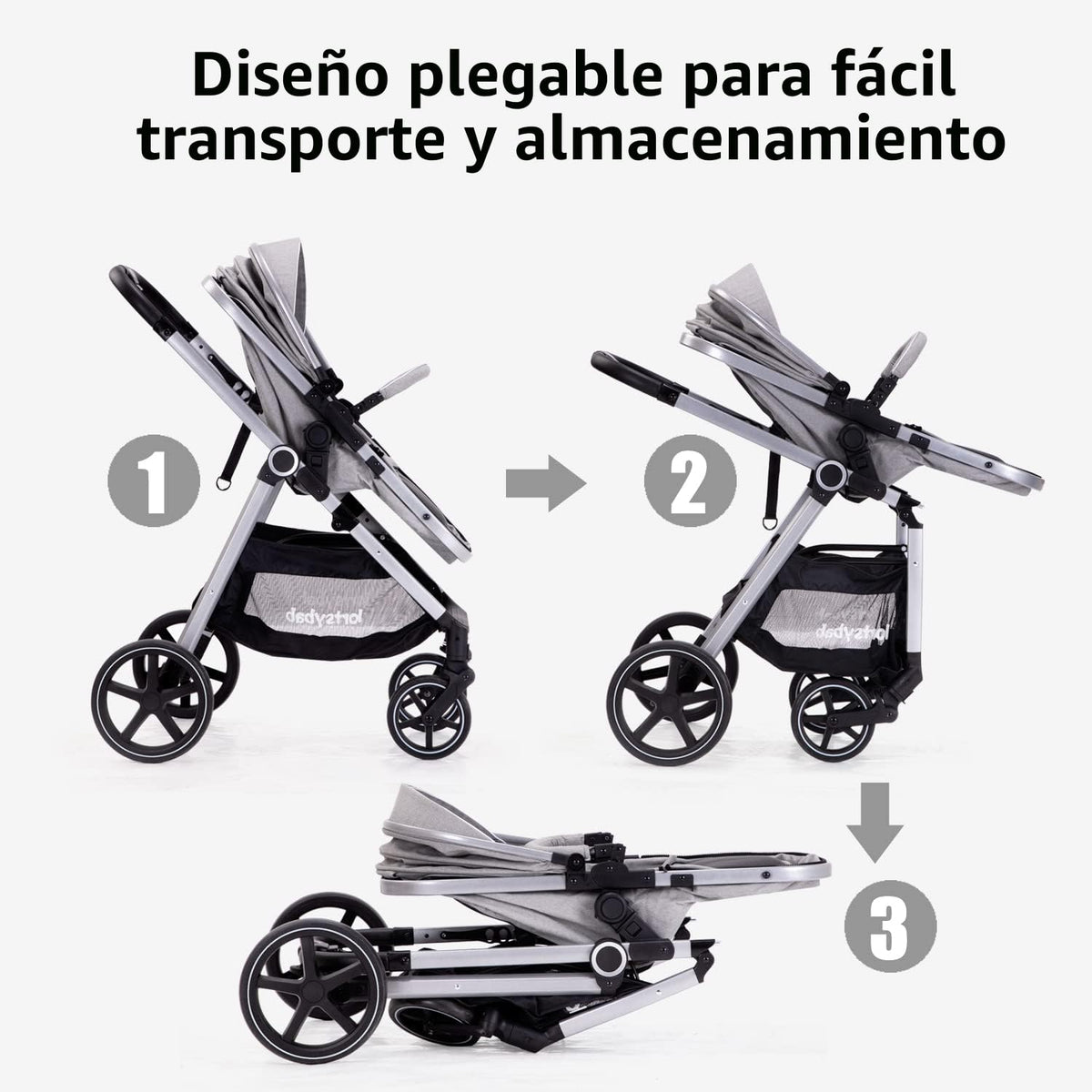 Lortsybab Cochecito de bebé 2 en 1 \u2013 Cochecito plegable para r...