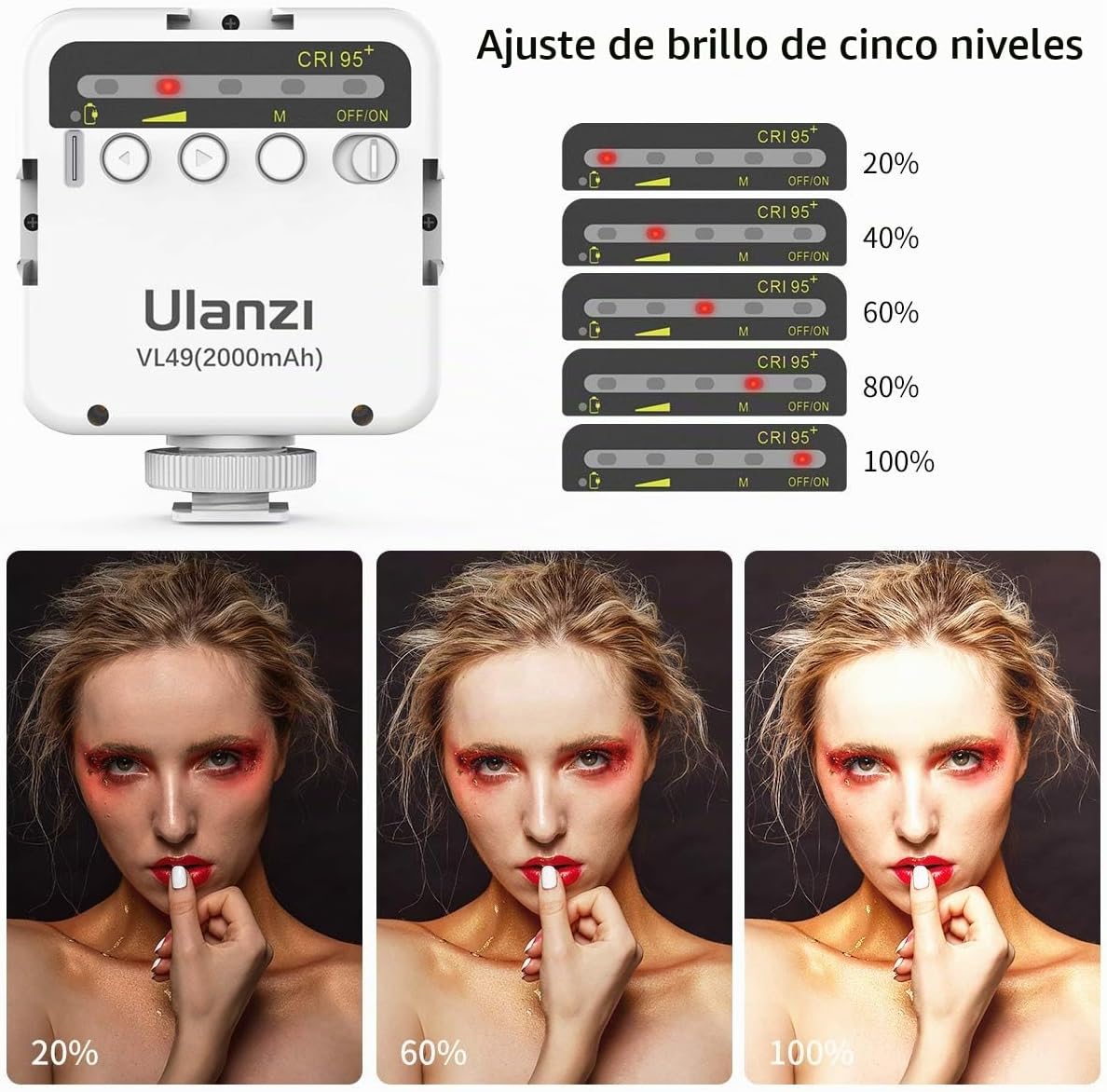 Ulanzi VL49 Mini luz de relleno de vídeo LED, cámara recargable de...