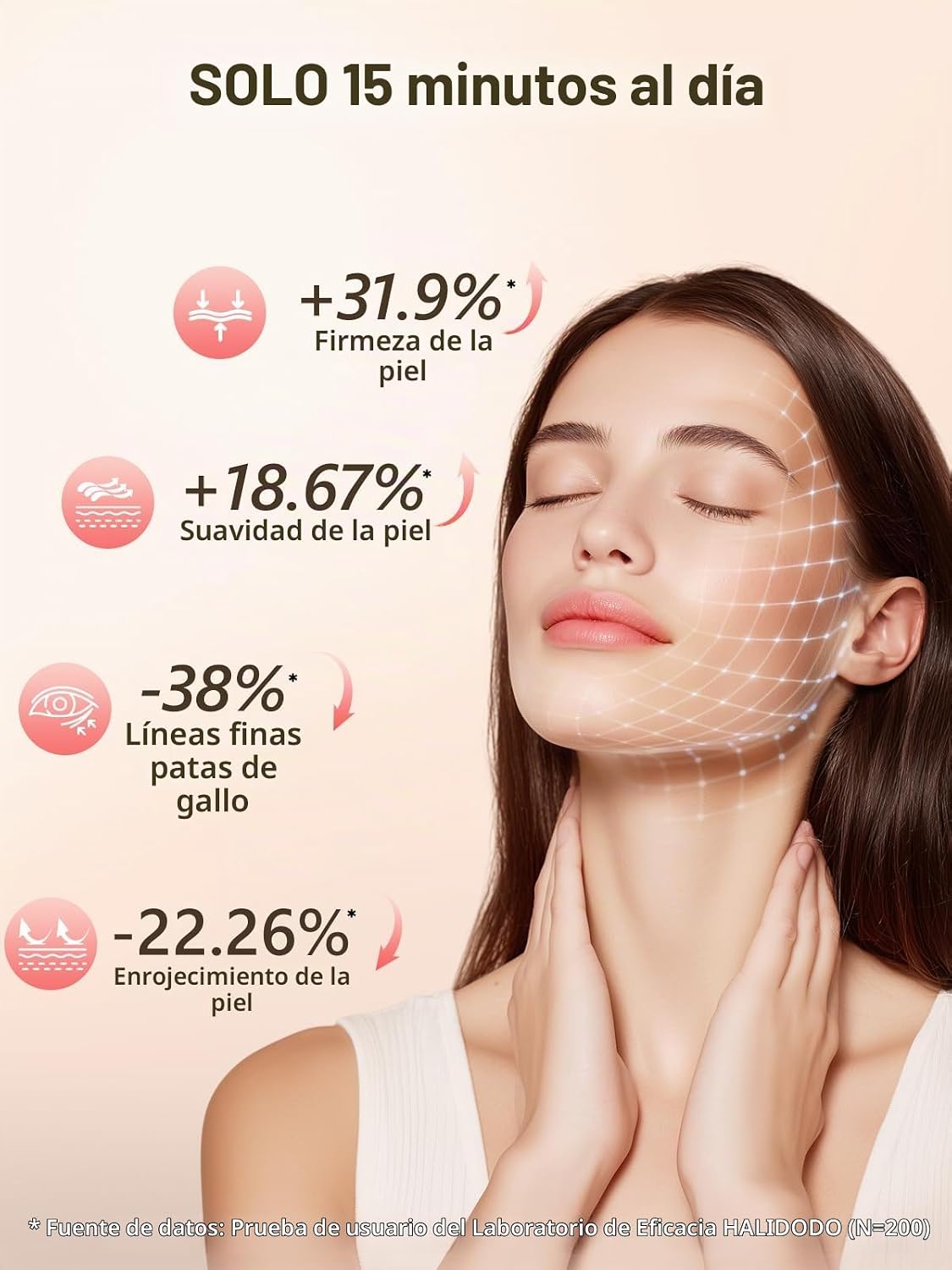 HALIDODO Terapia de luz roja para la cara, máscara facial LED de te...