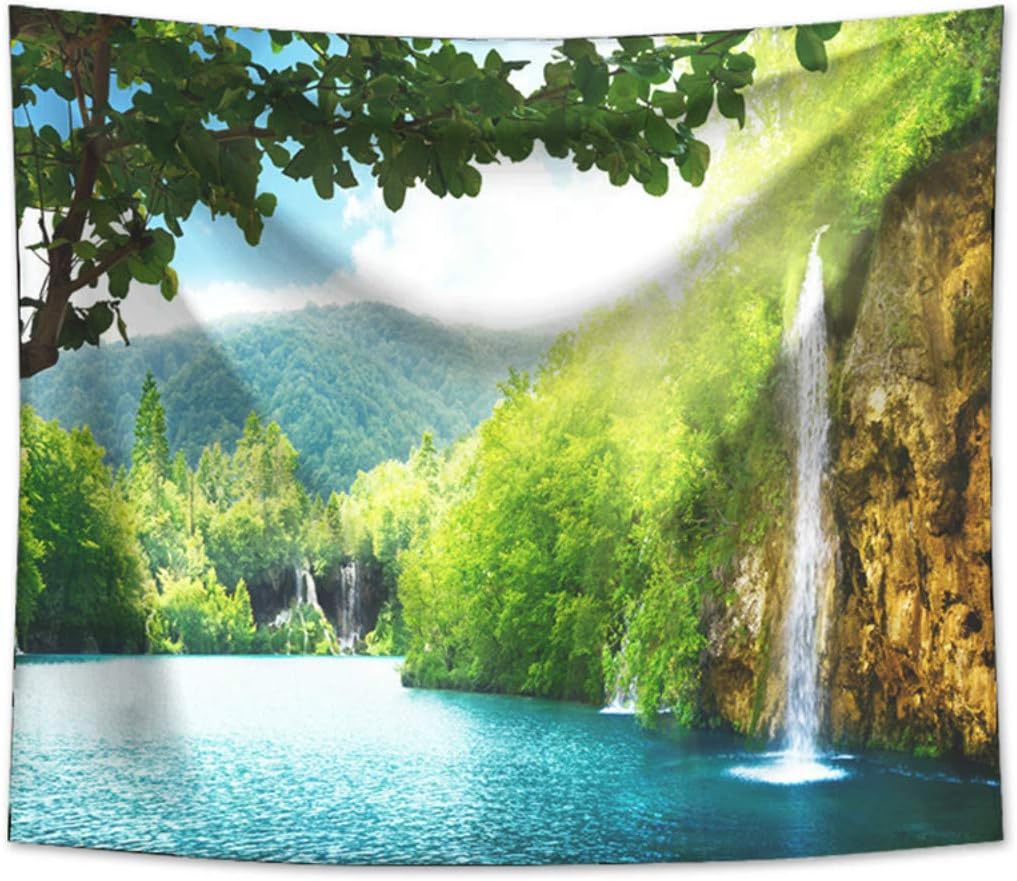 DANNI Tapiz de cascada de bosque, para colgar en la pared, alfombra...