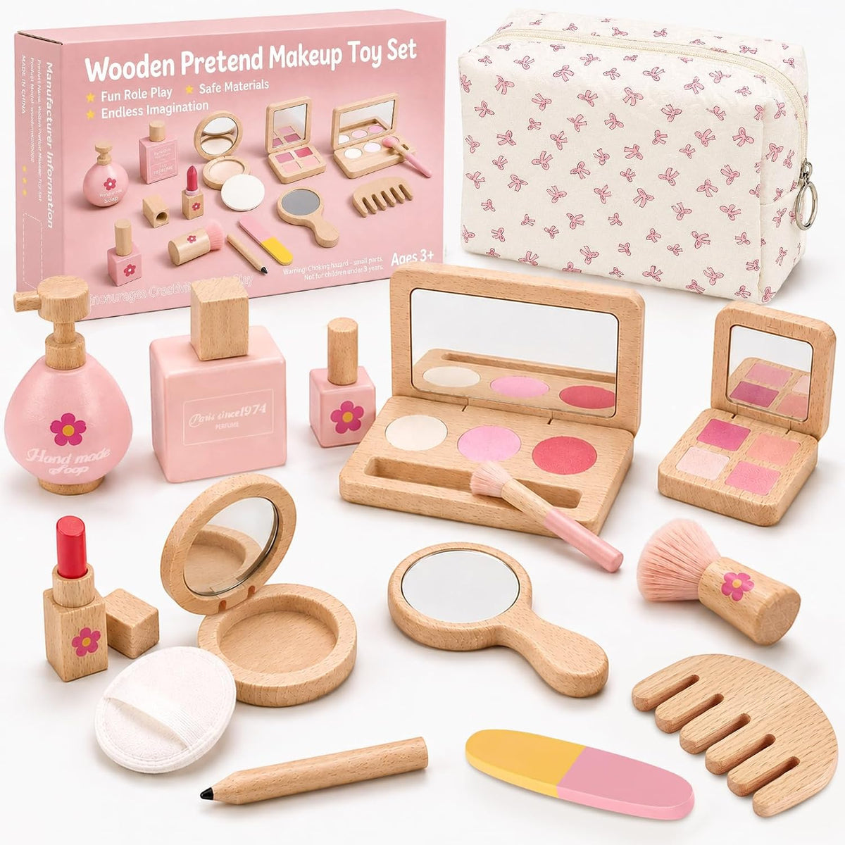Kit de maquillaje de madera para niñas de 3 a 5 años, juego de maqu...