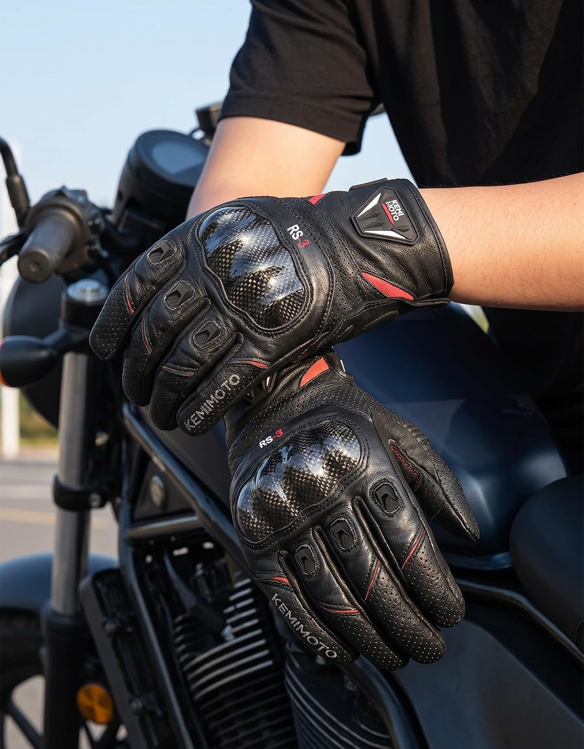 KEMIMOTO Guantes de Cuero de Piel de Oveja para Motocicleta para Ho...